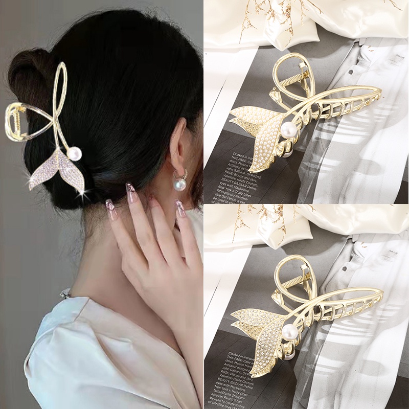 Kẹp tóc Haimeikang kim loại đính đá và ngọc trai nhân tạo thời trang