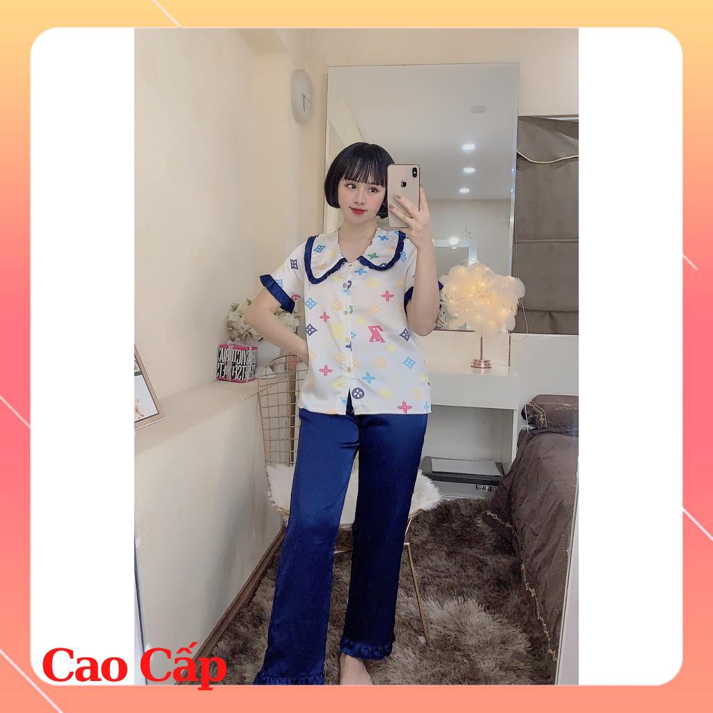 (Siêu phẩm) Đồ bộ PIJAMA tay ngắn quần dài lụa satin cao cấp, thoáng mát, quần trơn, áo họa tiết xinh xắn