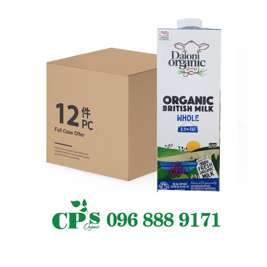 Combo 1 thùng sữa nguyên kem hữu cơ Daioni - 1L