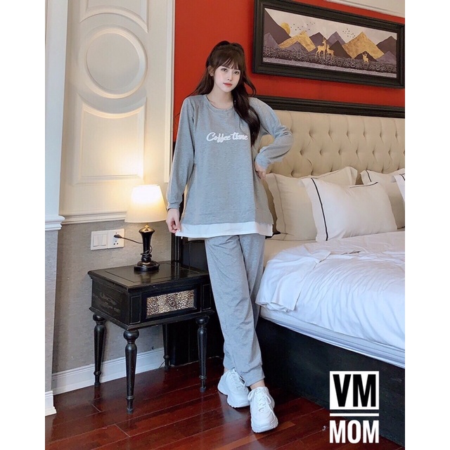 Bộ bầu thu đông Hoodie chất nỉ da cá dày dặn