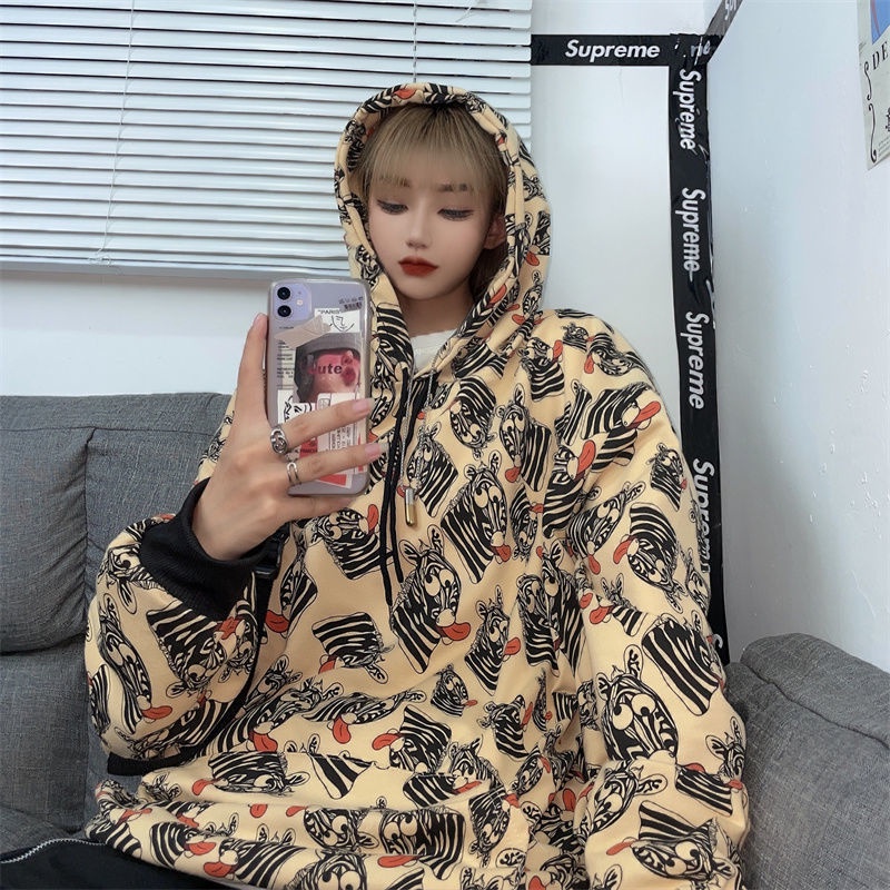ZHELIHANGFEI Áo Hoodie Dài Tay In Họa Tiết Ngựa Vằn Thời Trang Cá Tính