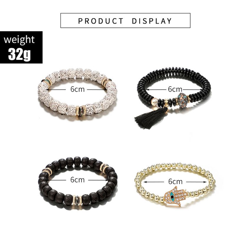 Set 4 vòng đeo tay xâu hạt cầu may đường kính 6cm phong cách bohemian