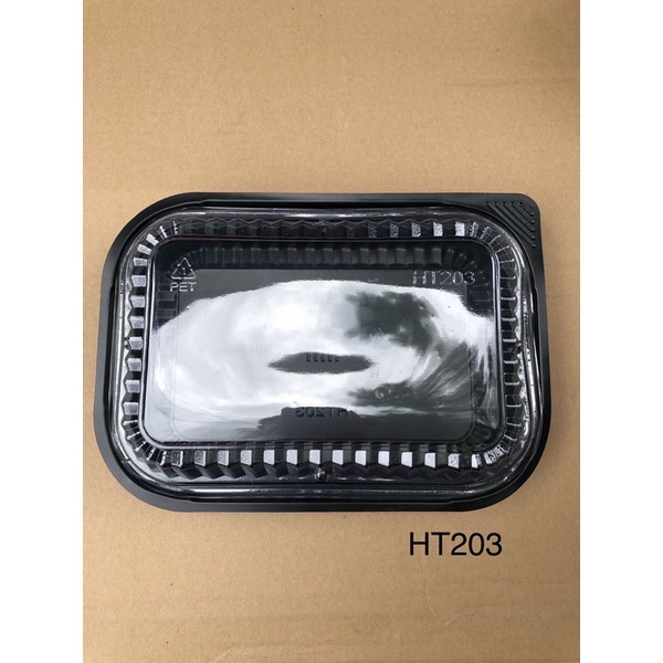 Sỉ 100 cái hộp cơm nhựa 1 ngăn đen loại to Mã HT203 Kèm nắp PET Trong  dùng cho cơm văn phòng, quán ăn, nhà hàng