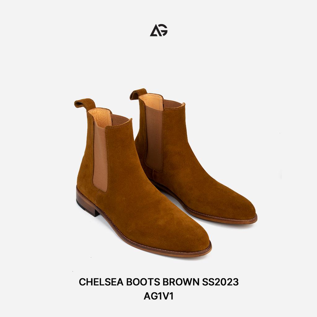 Giày Chelsea boots nam da lộn nâu giày da cao cấp da bò nhập khẩu handmade August shoes AG1V1 bảo hành 12 tháng