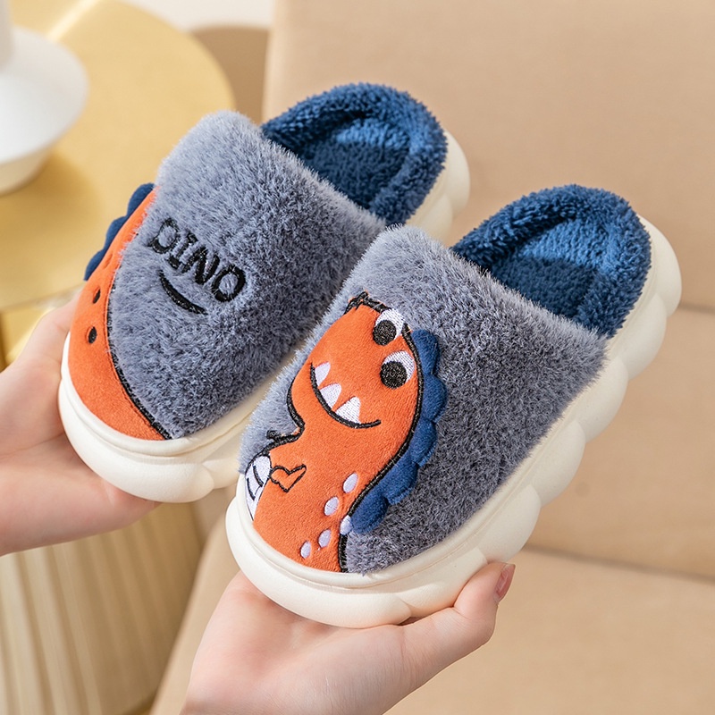Giày thể thao cho bé trai, bé gái lót nỉ, dép đi trong nhà cho gia đình, dép khủng long đế chống trơn trượt