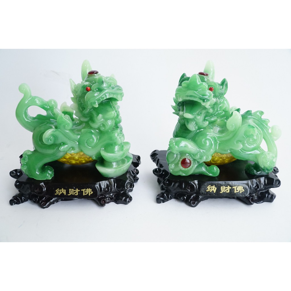 Cặp tượng Tỳ Hưu xanh bụng trứng vàng tài lộc phong thủy lộc phát - Cao 17cm | BigBuy360 - bigbuy360.vn