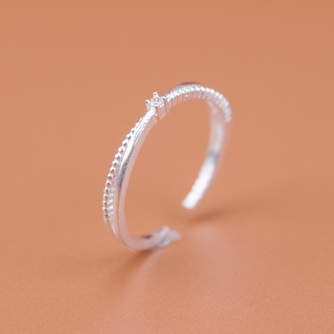 Nhẫn Nữ Bạc Ta CaoBac Silver Đơn Giản Cá Tính Trơn Dáng Hai Sợi Đan Đính Đá Tinh Tế Bạc Chuẩn Sáng Đẹp Bền Màu