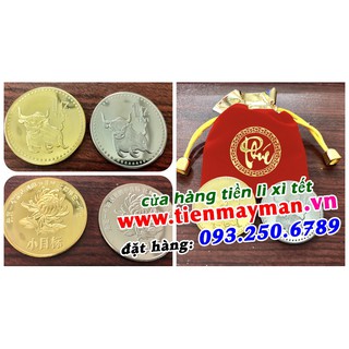 Cặp xu con trâu Đài loan siêu kute - tặng kèm túi gấm chữ PHÚC