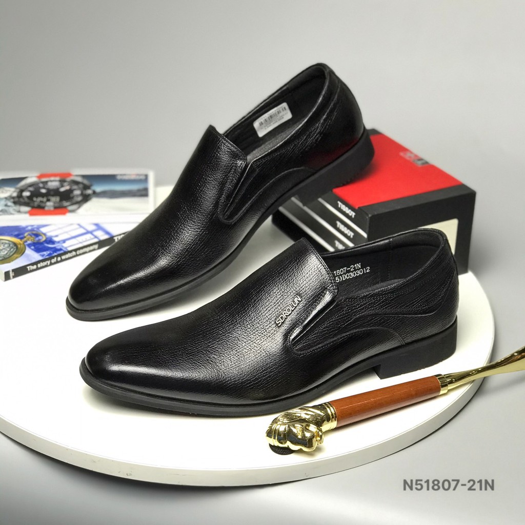 Giày tây SDROLUN ❤️FREESHIP❤️ Giày công sở nam Quảng Châu cao cấp dáng lười mũi nhọn chất liệu da sần fullbox