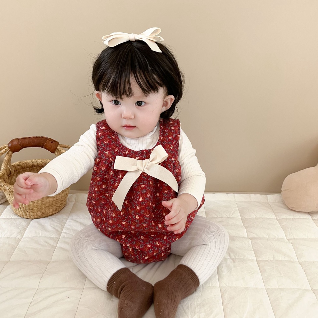 Bộ Áo Liền Quần Đệm Nhung Dày In Hoa Nhỏ Nhắn Thời Trang Mùa Đông Cho Bé Gái