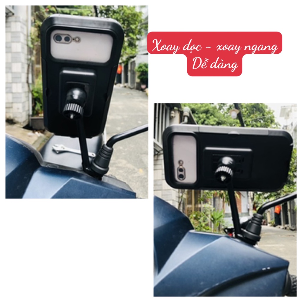 Kẹp giá đỡ điện thoại xe máy gắn chân gương, kẹp điện thoại để trên cho xe máy chống nước đi mưa M3A