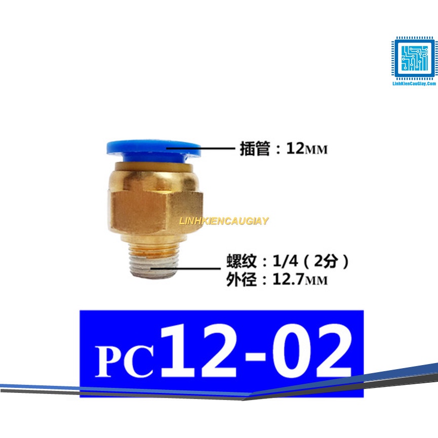 Đầu nối hơi nhanh ống Phi 12 (PC10) bằng đồng