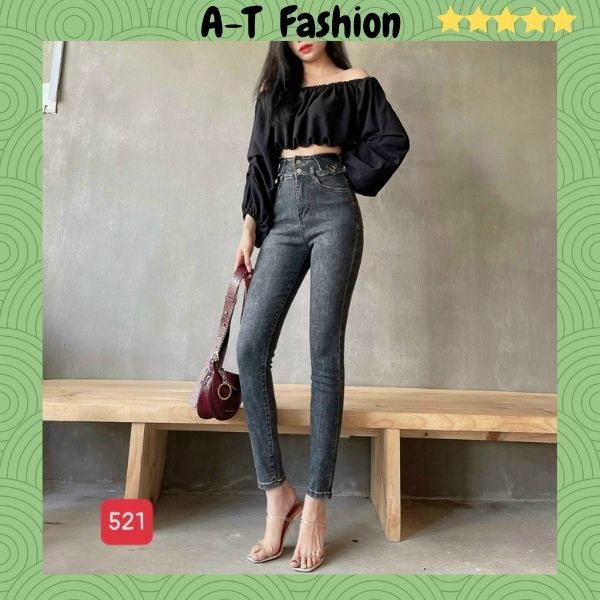 Quần Jean Nữ Lưng Cao ❤️FREESHIP❤️ Quần Bò Nữ Phối Rách Ôm Dáng Xinh Xắn Thời Trang Chuẩn Hàng Shop A-T Fashion - QJNU10