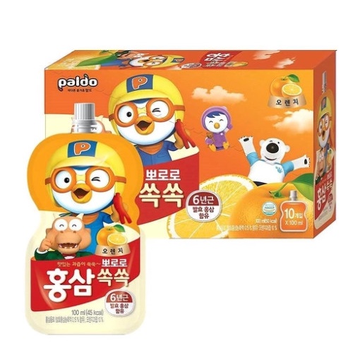 [Hộp 10 gói] Nước hồng sâm trái cây Paldo Pororo Hàn Quốc cho bé tăng đề kháng