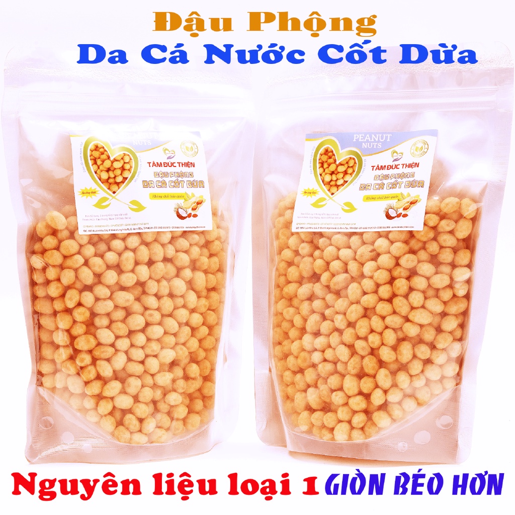 Combo 1KG Đậu Phộng Da Cá Nước Cốt Dừa Tâm Đức Thiện (2 Túi x 500GR) Đồ Ăn Vặt