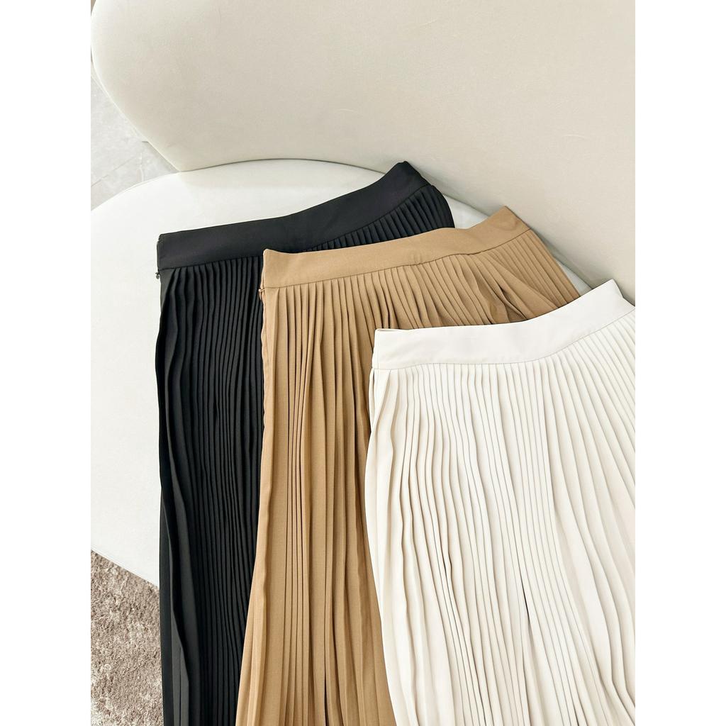 Chân váy xếp li CHARMO dáng dài chất lụa mịn Pleated Skirt