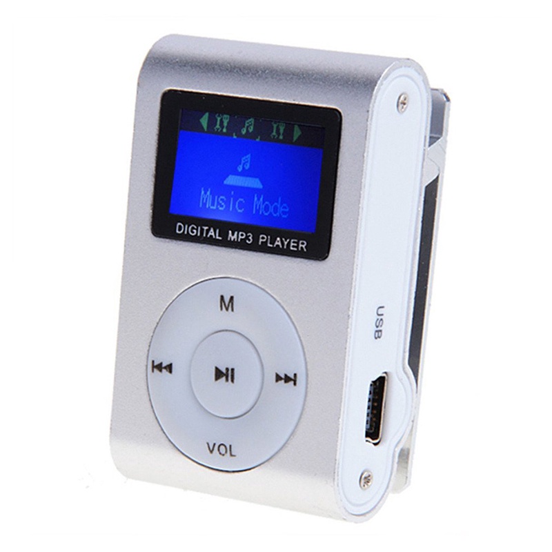 Máy nghe nhạc mini MP3 có màn hình LCD và kẹp kim loại hỗ trợ thẻ nhớ TF SD