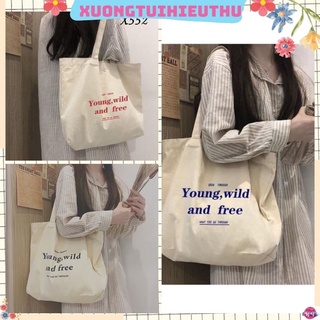 Túi vải bố canvas tote dáng vuông hoạ tiết đơn giản Xuongtuihieuthu 558