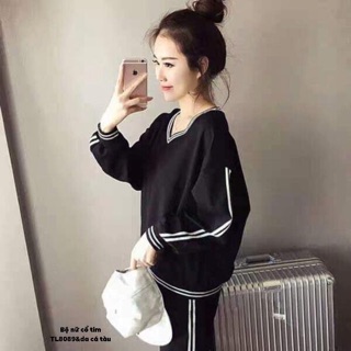 Bộ nữ trơn viền cổ tim -TL