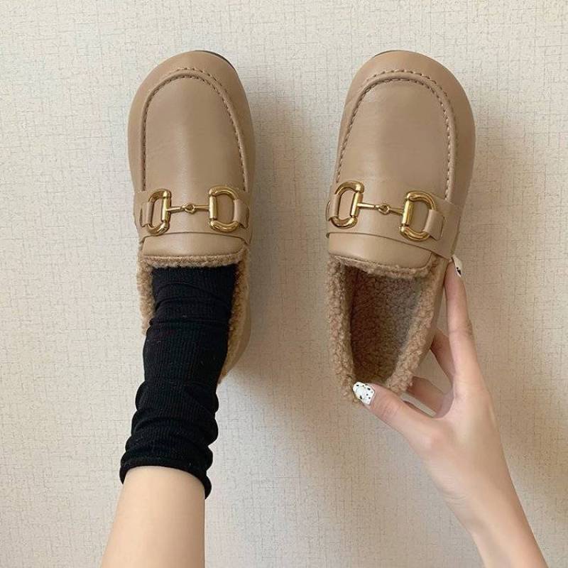 Oeteo Giày Lười Nữ Đế Bằng Thời Trang Mùa Đông