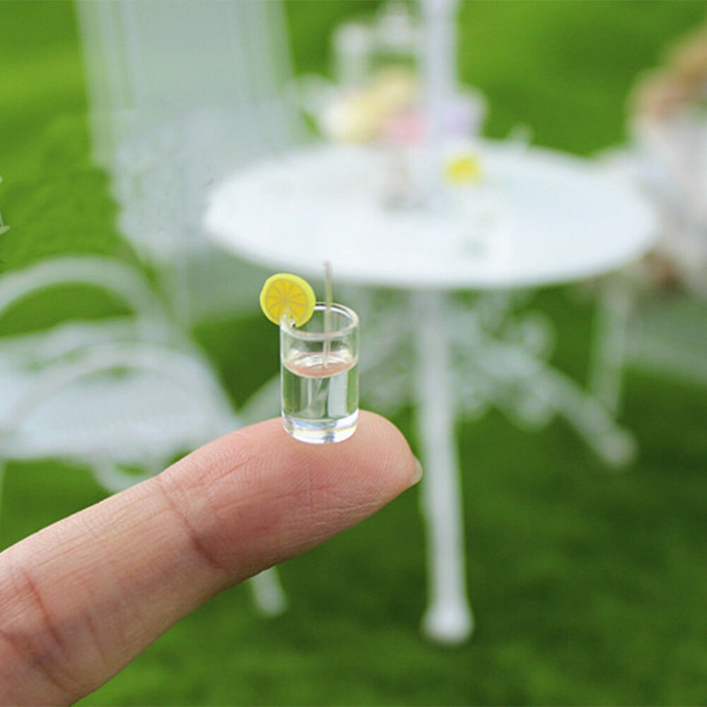 KRNY 2/4PCS Food Model Resin Craft Home Decoration Mini Kitchen Toy Fairy Garden Ornament Lemon Water Cups