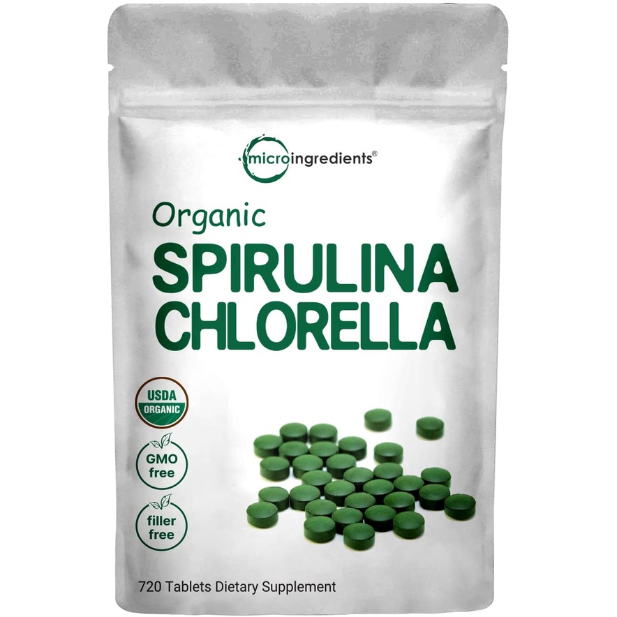 Viên tảo spirulina và chlorella hữu cơ Micro Ingredients 720v