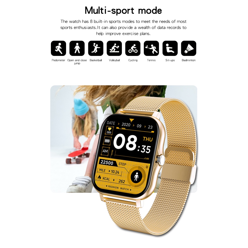 Đồng hồ thông minh nam nữ chống nước 1,69 "màn hình màu full touch sports fitness tracker smartwatch cho android & ios