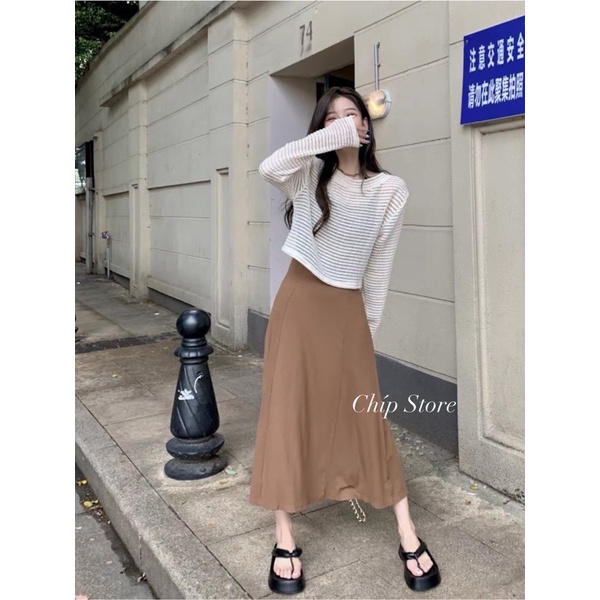 sét vây đầm hai dây thun tăm kèm áo len dài tay tiểu thư
