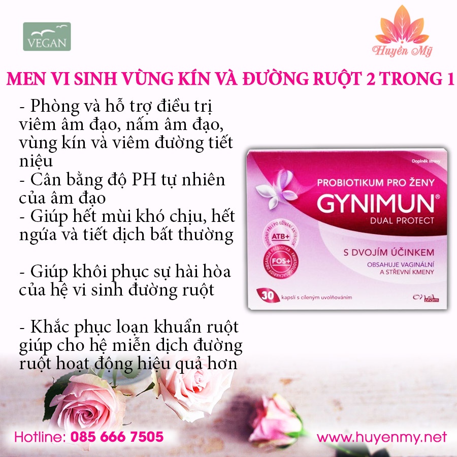 Men Vi Sinh Âm Đạo Đường Ruột 2 trong 1 GYMIMUN 30 Viên