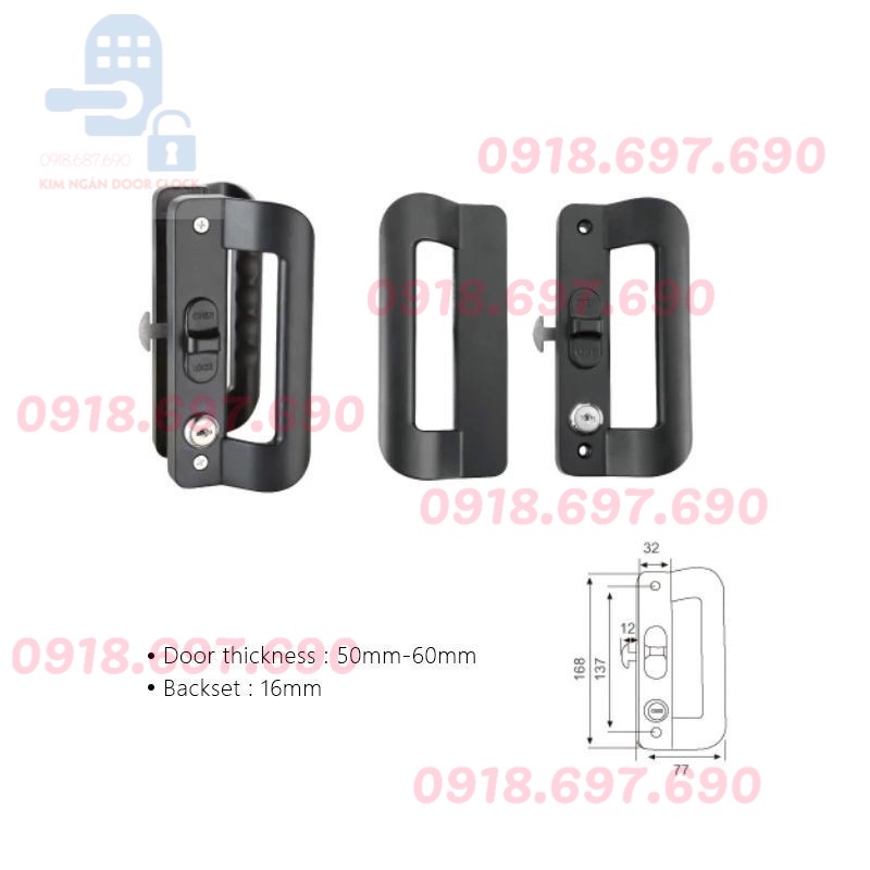 Khóa chữ D cửa lùa đi nhôm xingfa hàng  chính hãng