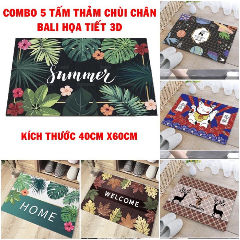 Combo 5 thảm chùi chân bali có đế cao su chống trơn trượt - Size 40cm x 60cm M1