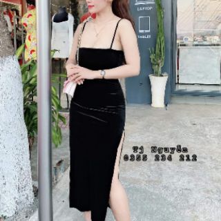 Body nhung 2 dây xẻ tà
