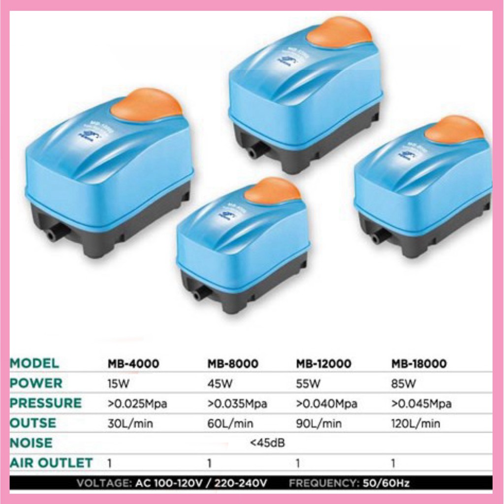 Máy sủi khí oxy cho hồ cá Periha MB 12000 (máy sục khí tiết kiệm điện, chạy êm, lưu lượng khí lớn)