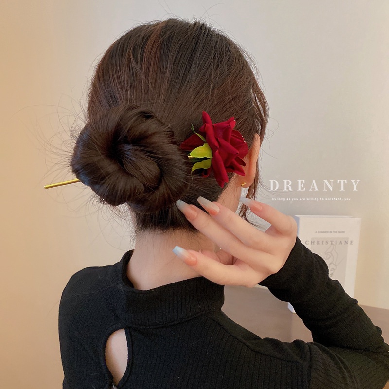 Kẹp Tóc Cá Mập Đính Đá Hình Nơ Hoa Hồng Kiểu Pháp Cổ Điển