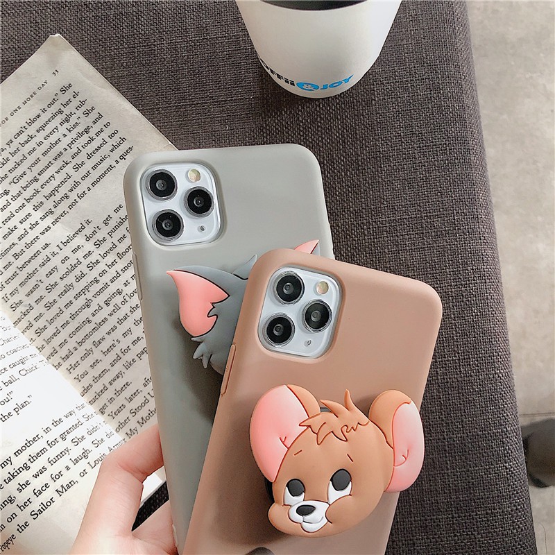 Ốp lưng Huawei Y9 Y7 Y6 P30 Nova 2i 3i 5T 7i Pro Prime Lite 2018 2019 Candy Solid Color Cartoon Soft Case Cover+Cat Mouse Stand