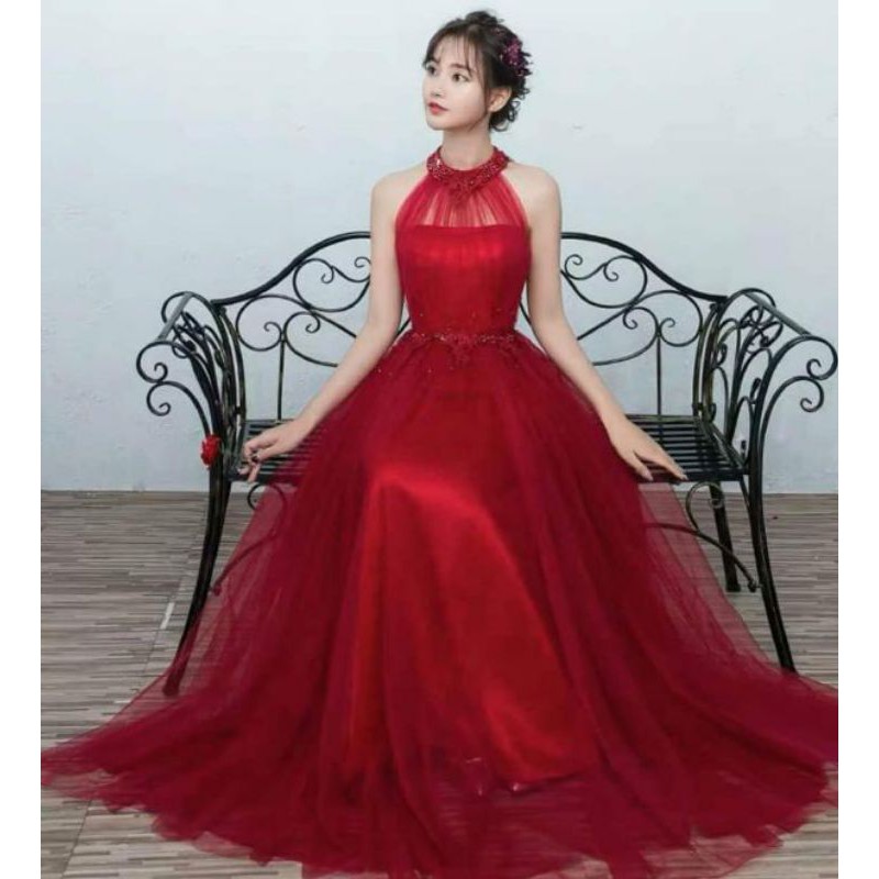 đầm đỏ nữ dáng dài đi tiệc 130