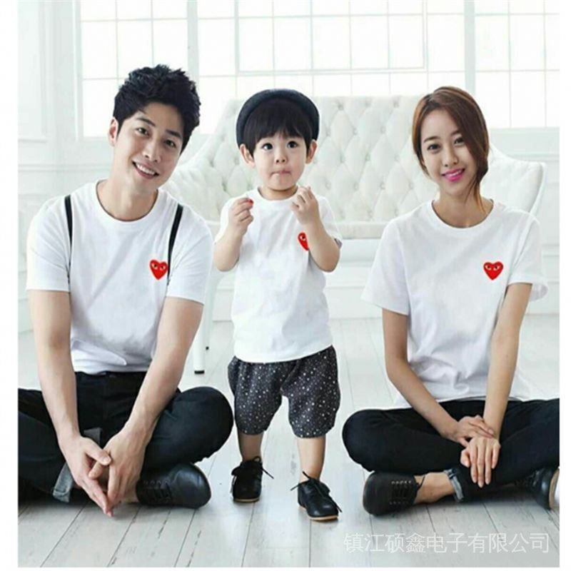 Áo Thun Cotton Ngắn Tay Thêu Hình Trái Tim Thời Trang Cho Gia Đình