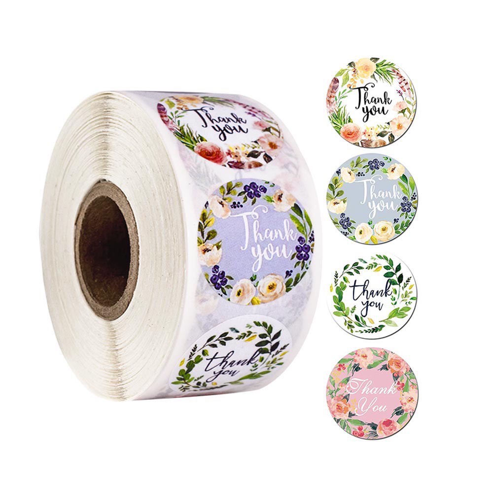 Set Cuộn 500 Tem Tự Dính , Tem Cảm Ơn Dễ Thương Nhiều Hình