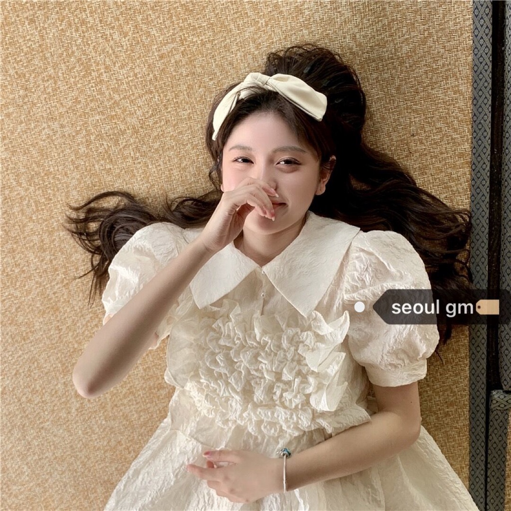 Đầm Tay Phồng Phối Ren Kiểu Hàn Quốc Thiết Kế Ngọt Ngào Cho Nữ đầm bầu váy nữ váy bé gái váy dài chân váy dài váy nữ chân váy dài