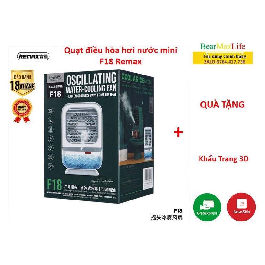 Quạt điều hòa hơi nước mini kiêm máy xông tinh dầu Remax F18 hỗ trợ 3 cấp gió Bảo hành 12 Tháng