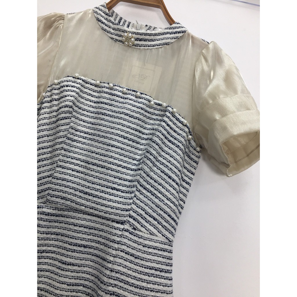 7411 Váy Đầm Suông Dạ Tweed Cổ Tròn Phối Tơ | BigBuy360 - bigbuy360.vn