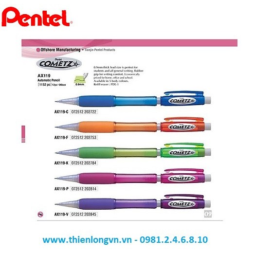 Bút chì kim bấm 0.9mm Pentel AX119 - Ruột 50.9