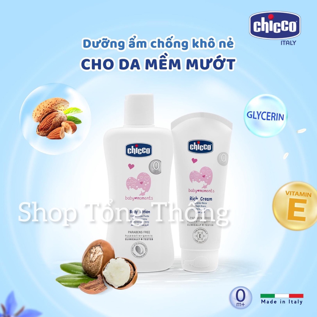 Sữa tắm dưỡng da,kem, sữa dưỡng Chicco thể chiết xuất hạnh nhân giúp mềm mịn và cấp ẩm cho da bé  0m+ nhập khẩu từ Ý