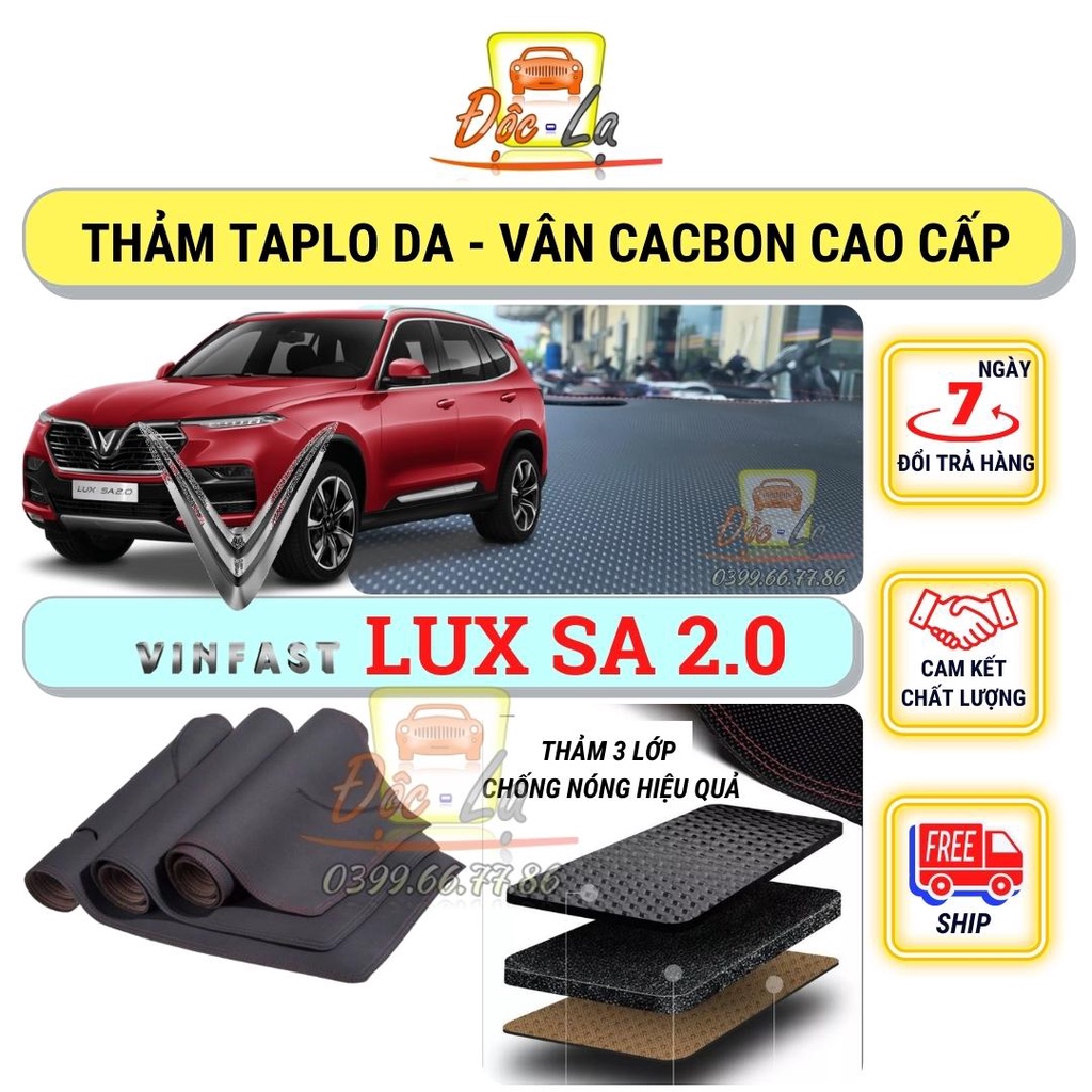 Thảm taplo Vinfast LUX SA 2.0 2019- 2021 vân Cacbon 3 lớp cao cấp, chống nóng, bảo vệ ô tô hiệu quả