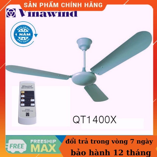 Quạt trần 3 cánh Vinawind QT1400-X (có điều khiển từ xa, cánh nhôm, sải cánh 1400mm) Điện Cơ Thống Nhất