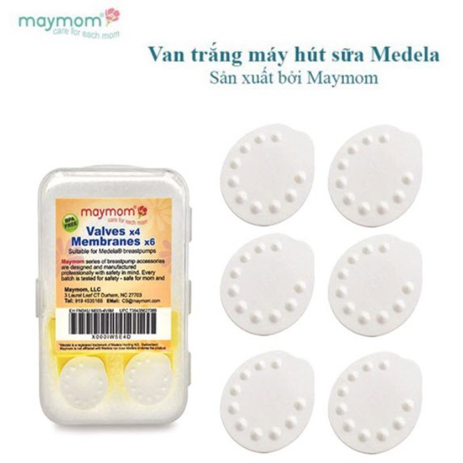 COMBO 6 Van trắng Maymom - Tương thích với Máy hút sữa Medela Pump in Style, Symphony, Swing đơn, Harmony, Mini Electric