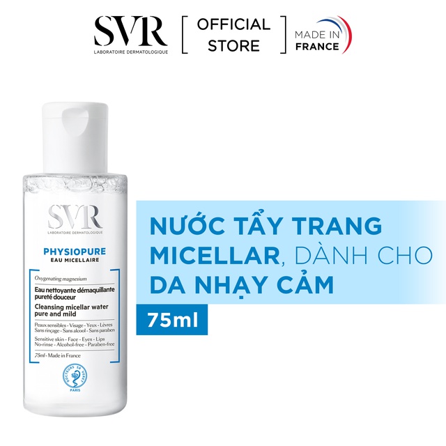 Nước tẩy trang dạng vi hạt SVR PHYSIOPURE Eau Micellaire 75ml [Nhập Khẩu Chính Hãng]