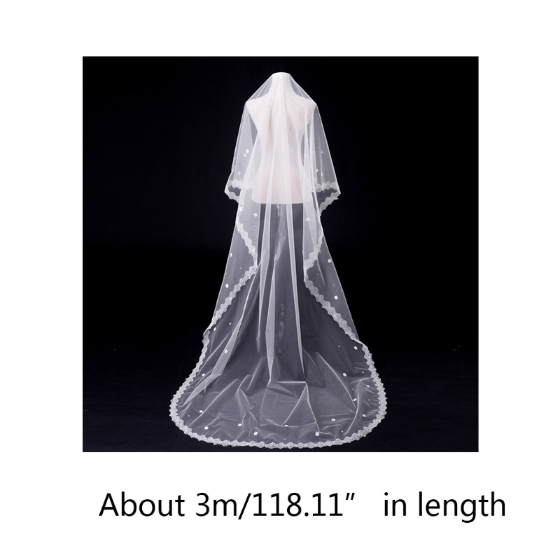 Mạng Che Mặt Cô Dâu 1 Tầng Dài 118 &quot;Phối Ren Hoa Xinh Xắn