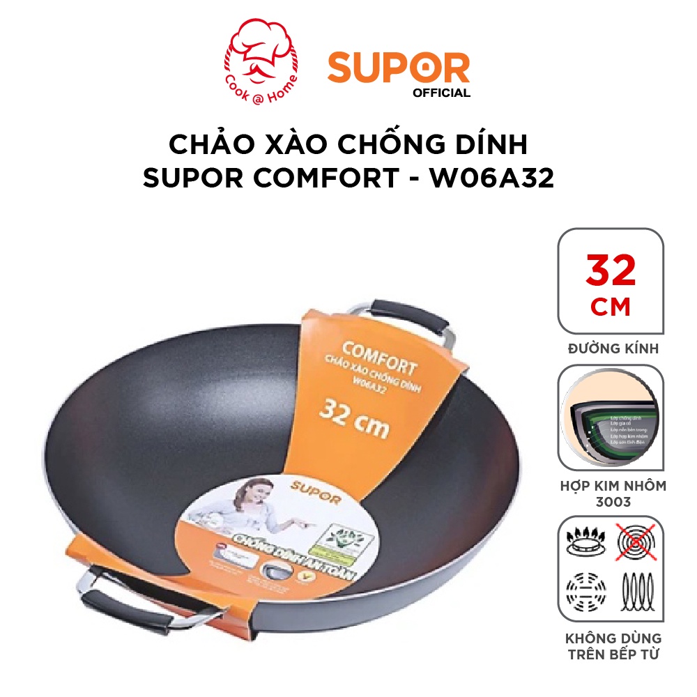 Chảo xào chống dính Supor Comfort 32, 36cm W06A32/W06A36