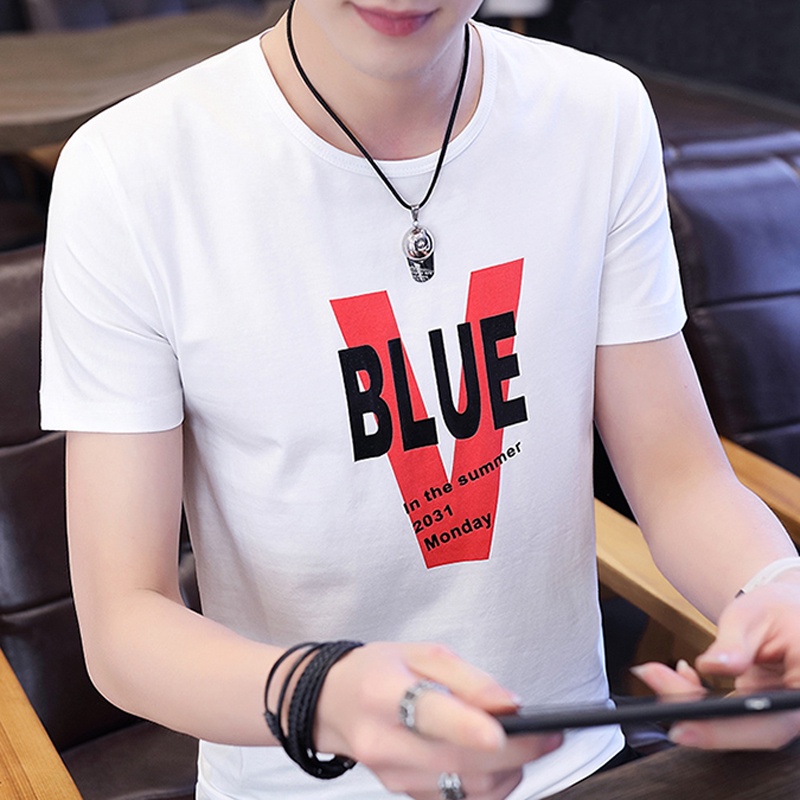 Áo Thun Nam Tay Ngắn In Chữ V BLUE DLX